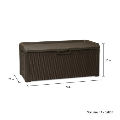 Toomax Santorini Plus Deck Outdoor Storage Chest Box Bench, 145 Gallon (Brown) - VMInnovations