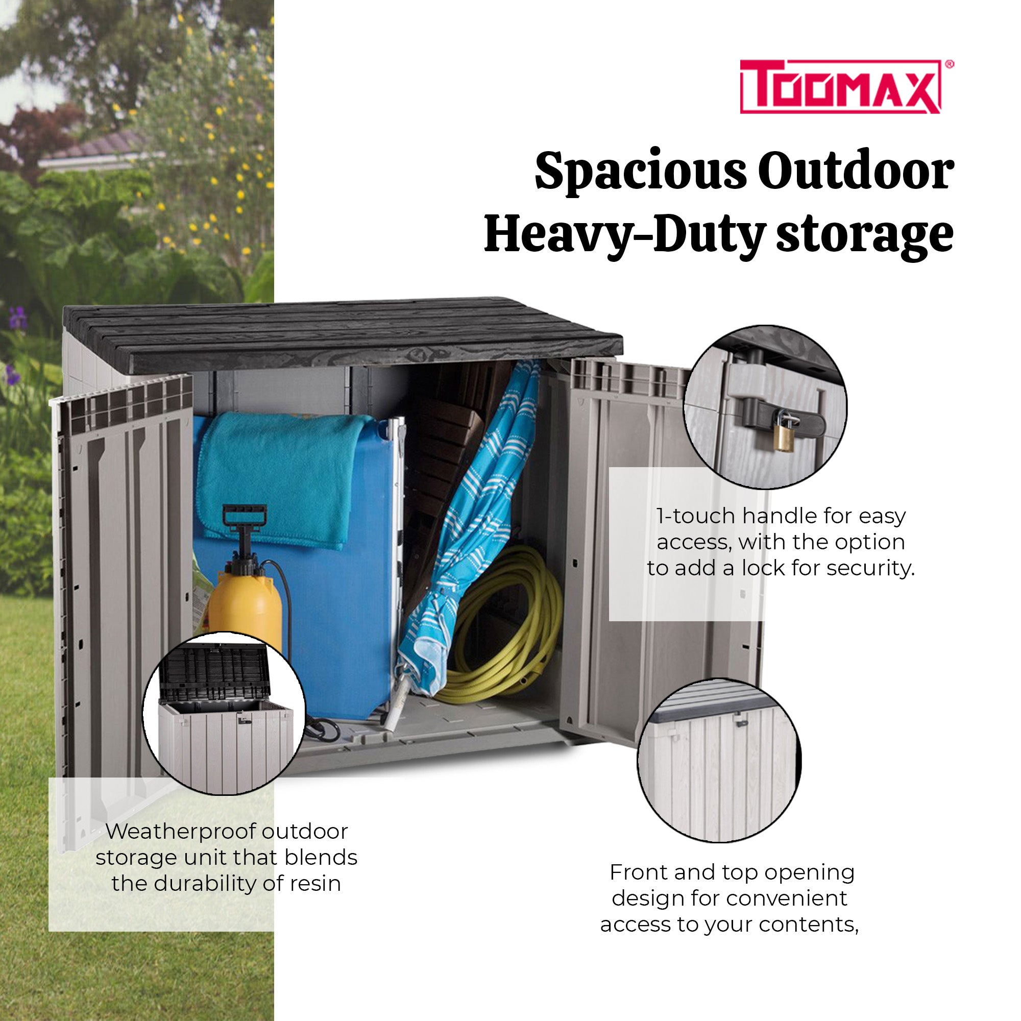 Toomax StoraWay Plus XL 44 Cu Ft Storage Shed, Taupe Grey/Anthracite (For Parts) - VMInnovations