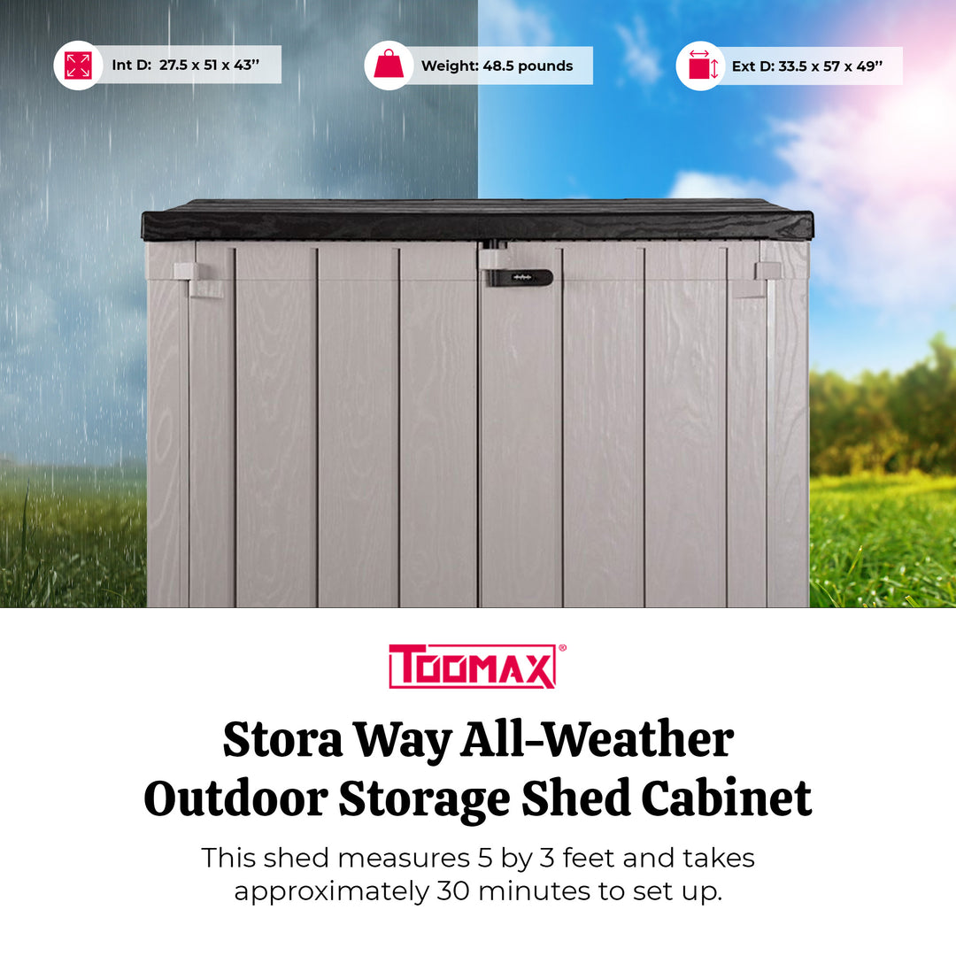 Toomax Stora Way All Weather Outdoor XL 5' x 3' Storage Shed Cabinet, Taupe