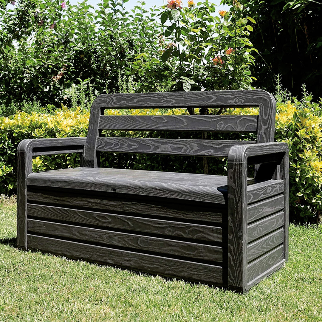 Toomax Foreverspring 70 Gallon Outdoor Deck Storage Box Chest Bench, Dark Gray