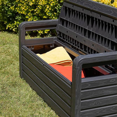 Toomax Foreverspring 70 Gallon Deck Storage Box Chest Bench, Dark Gray (Damaged)