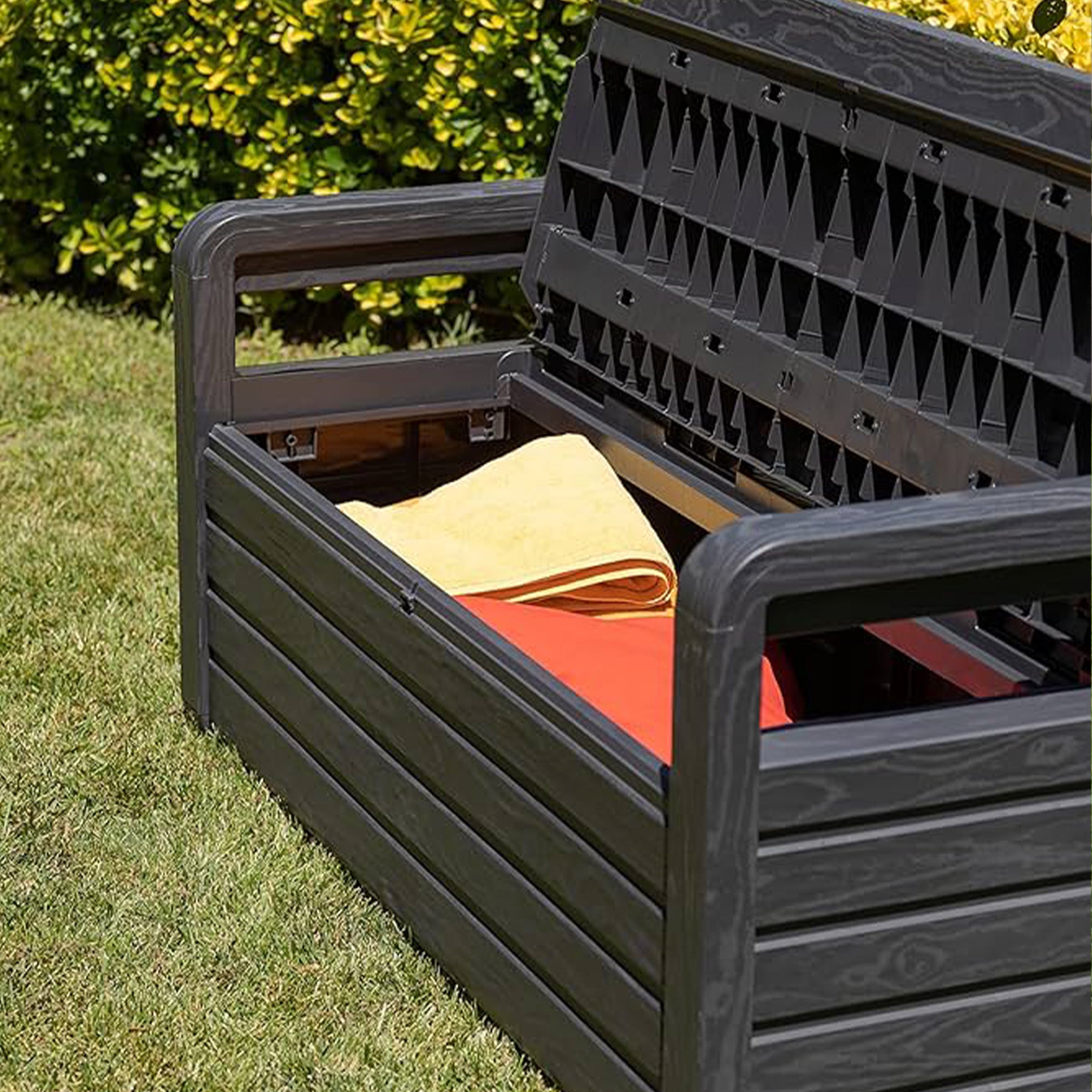 Toomax Foreverspring 70 Gallon Deck Storage Box Chest Bench, Dark Gray (Used) - VMInnovations