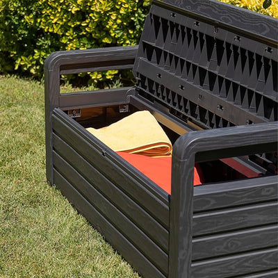 Toomax Foreverspring 70 Gallon Deck Storage Box Chest Bench, Dark Gray (Used) - VMInnovations