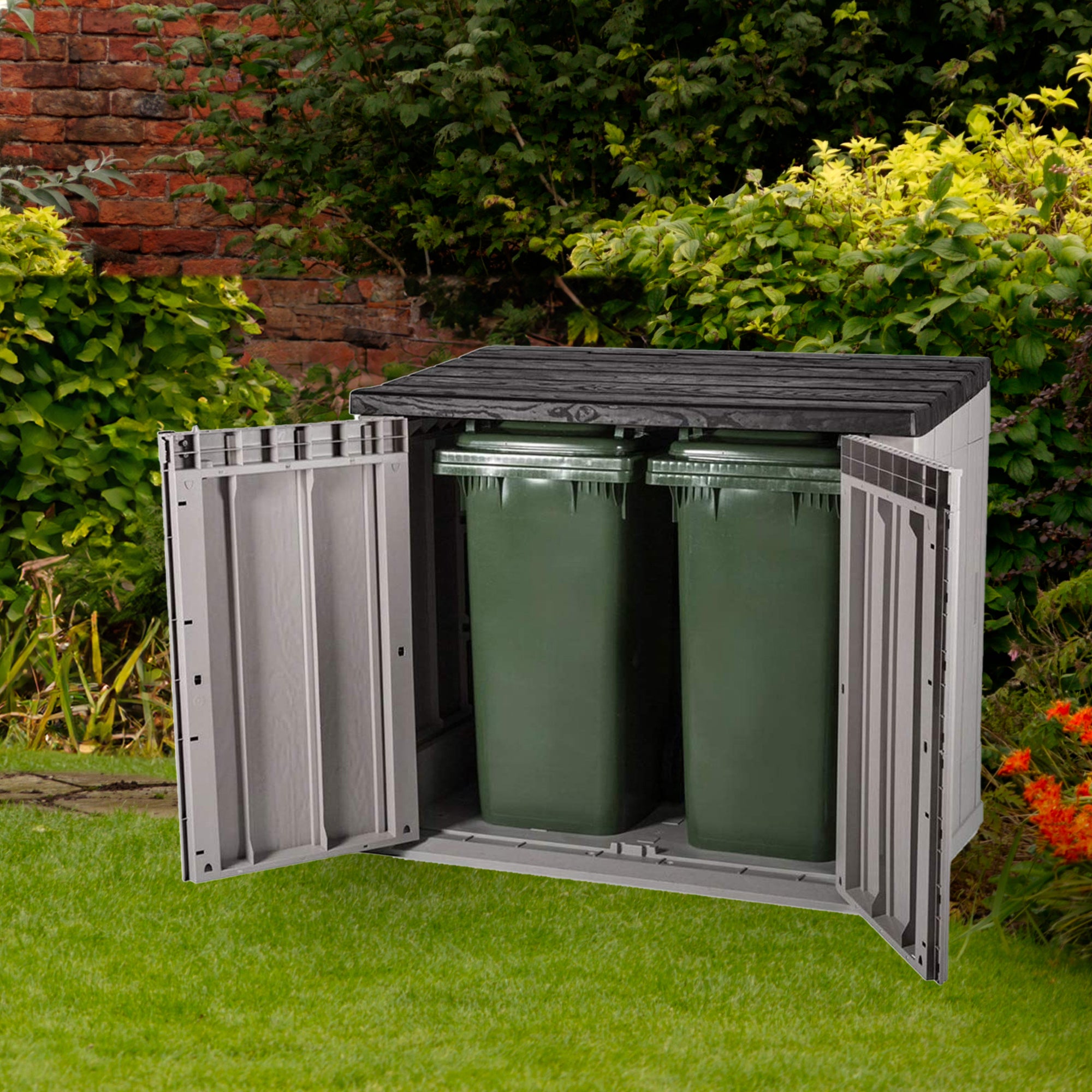 Toomax Stora Way Plastic 2 Door Top Lid Shed Cabinet Taupe Grey Brown (Open Box) - VMInnovations