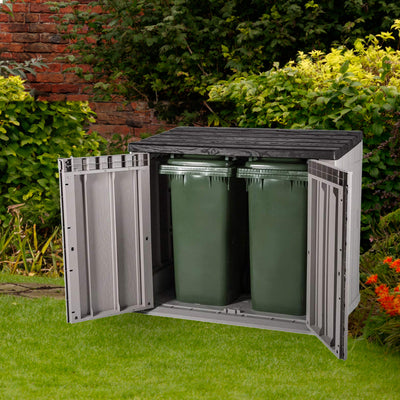 Toomax Stora Way Plastic 2 Door Top Lid Shed Cabinet Taupe Grey Brown (Open Box) - VMInnovations