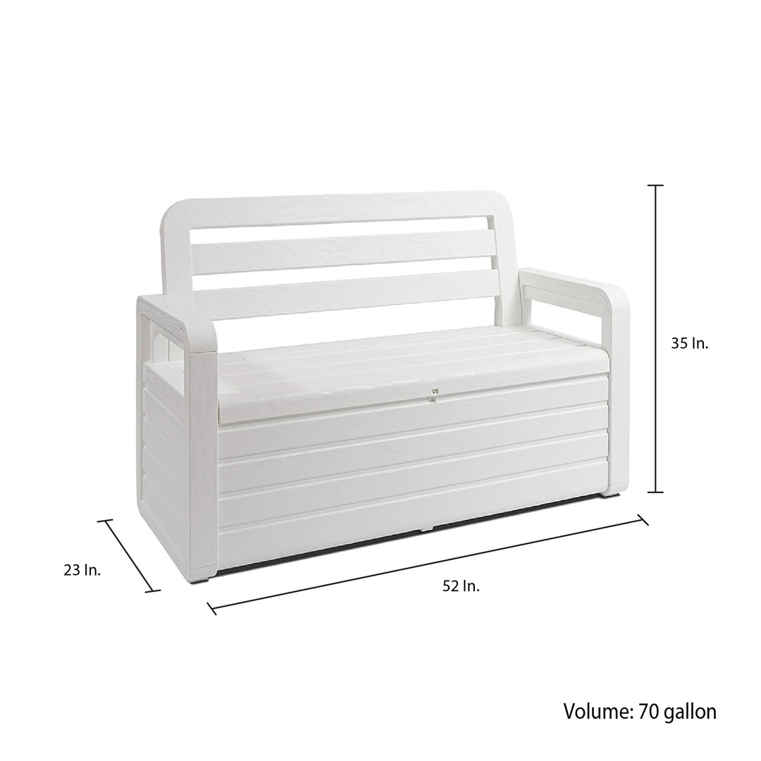 Toomax Foreverspring Deck Patio Garden Storage Box Chest Bench, 70 Gallon White - VMInnovations