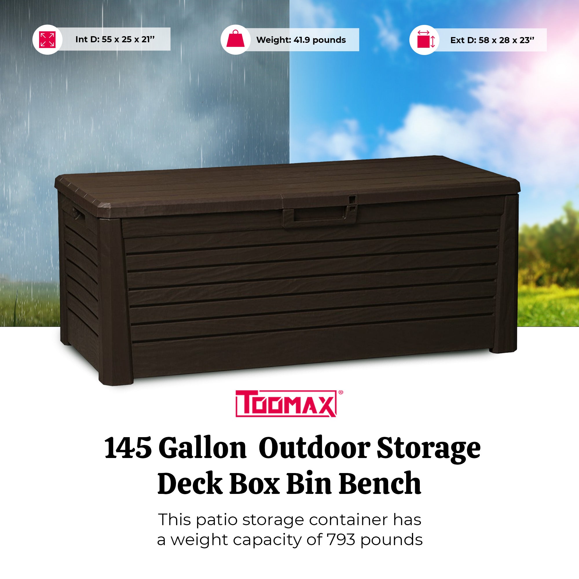 Toomax Florida Deck Storage Chest Box Furniture, 145 Gallon (Brown) (Used) - VMInnovations