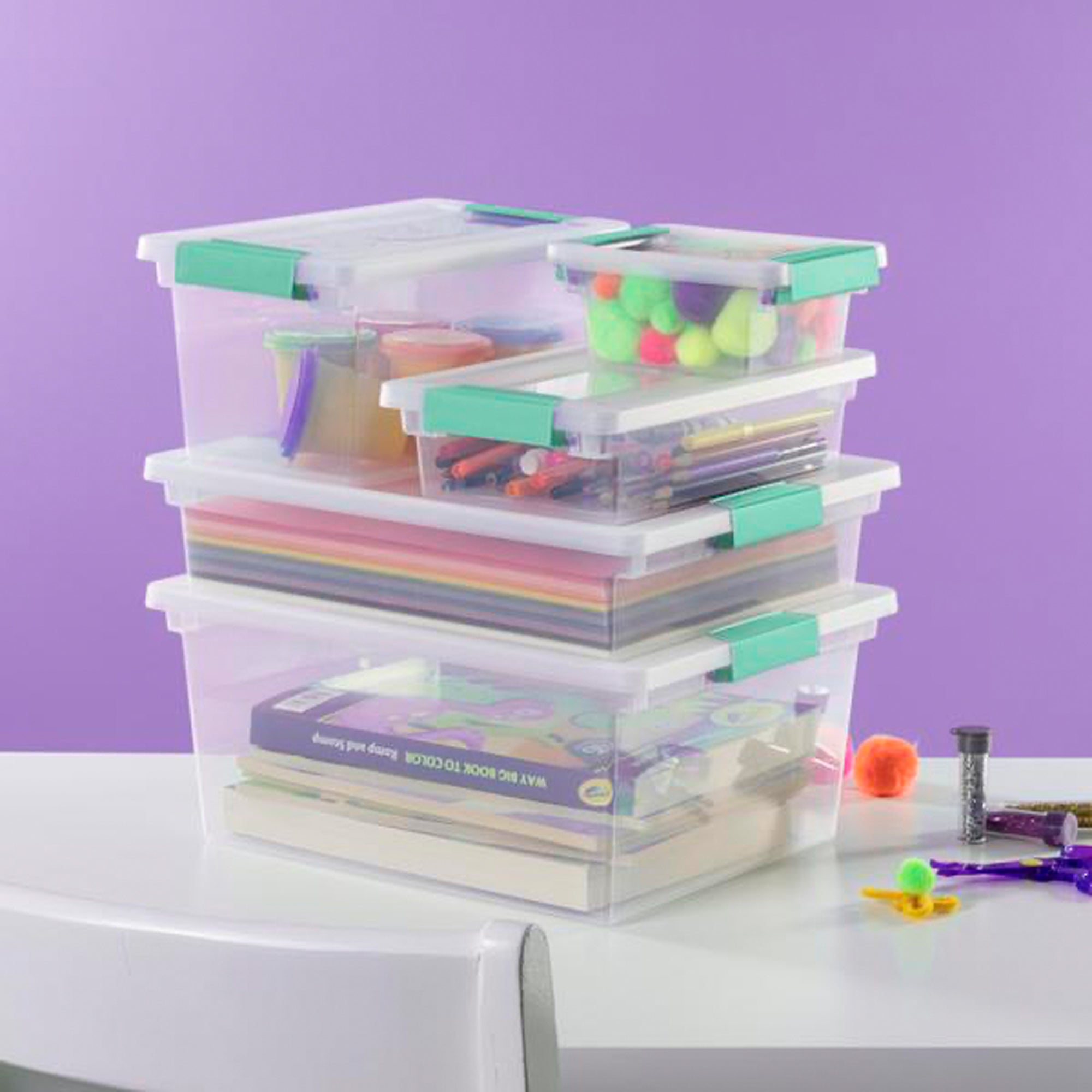 Sterilite Plastic Mini Clip Storage Box Container with Latching Lid, 30 Pack