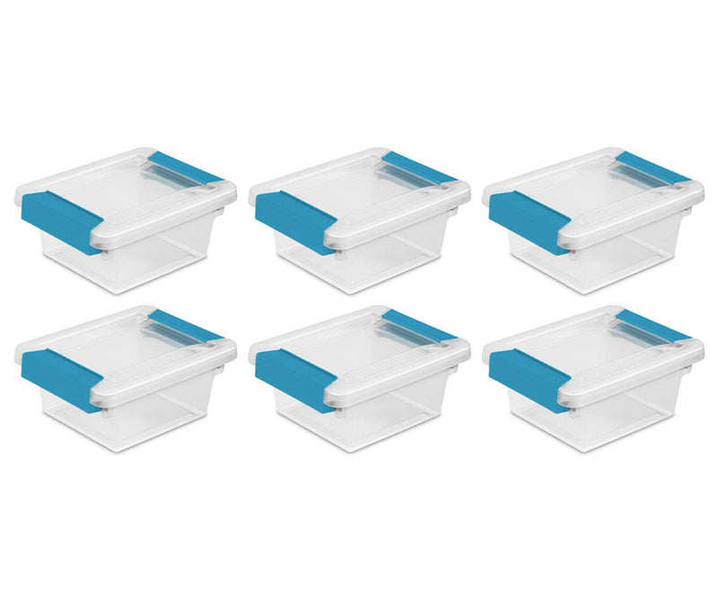 Sterilite Mini Clip Box, Stackable Small Storage Bin with Latching Lid, 6 Pack