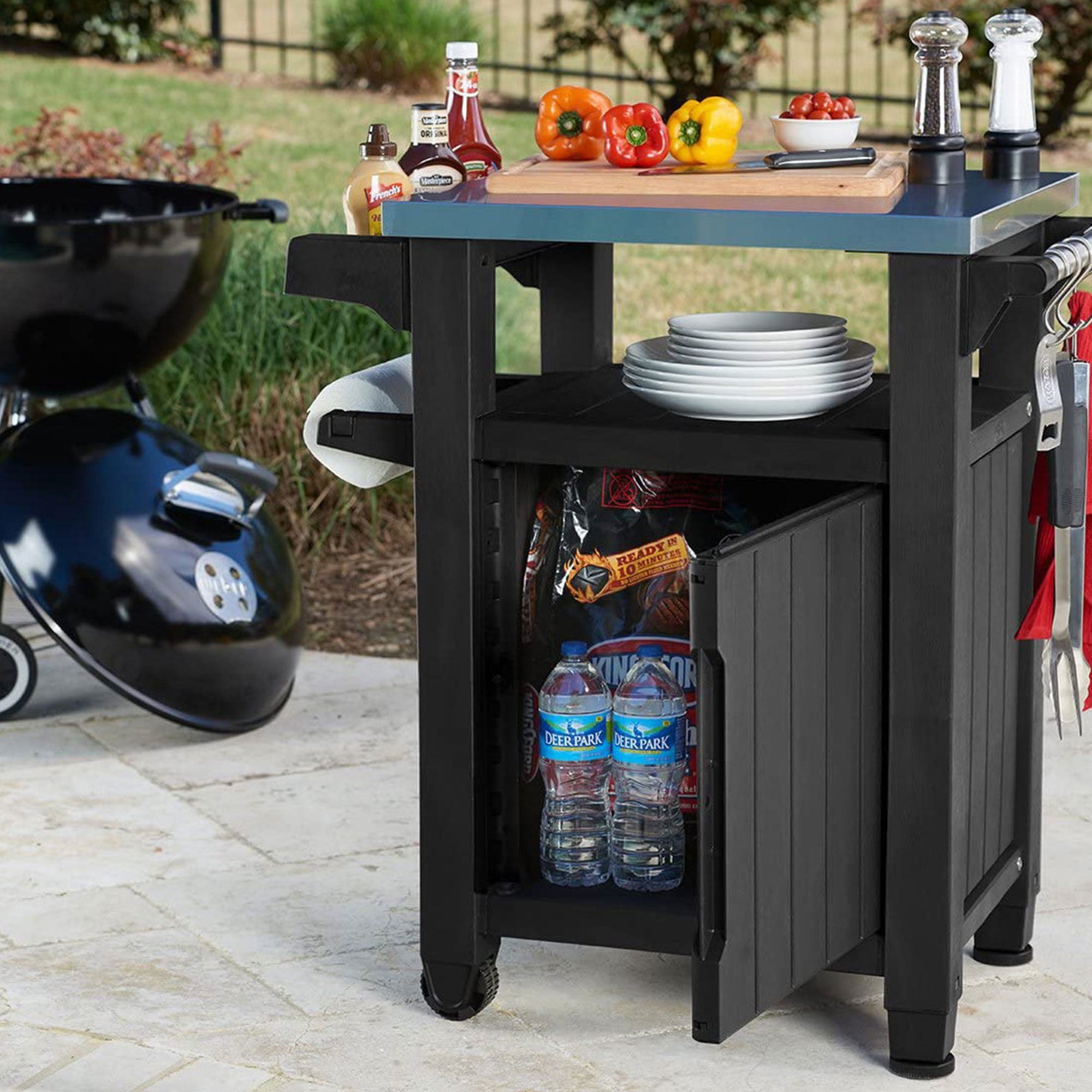 Keter 230852 Unity Portable Table and Storage Cabinet with Hooks, Gray (Used) - VMInnovations