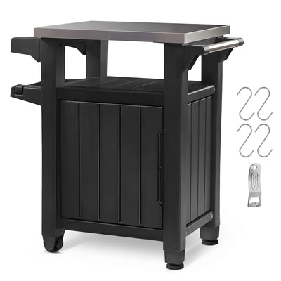 Keter 230852 Unity Portable Table and Storage Cabinet with Hooks, Gray(Open Box)