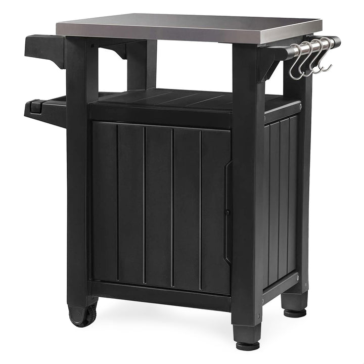 Keter 230852 Unity Portable Table and Storage Cabinet with Hooks, Gray(Open Box)