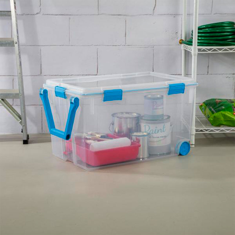 Sterilite 120 Qt Wheeled Gasket Box Stackable Storage Bin with Latch Lid, 3 Pack