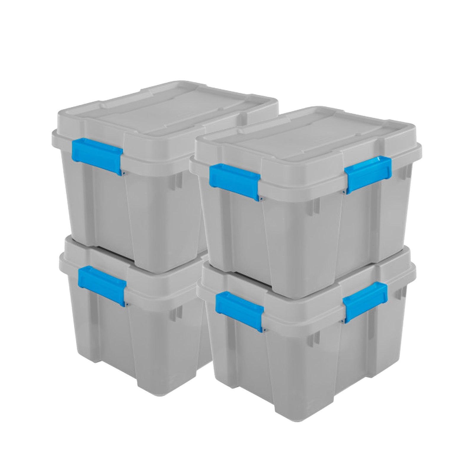 Sterilite 20 Gallon Plastic Home Storage Container Tote Box, Gray/Blue, (4 Pack) - VMInnovations