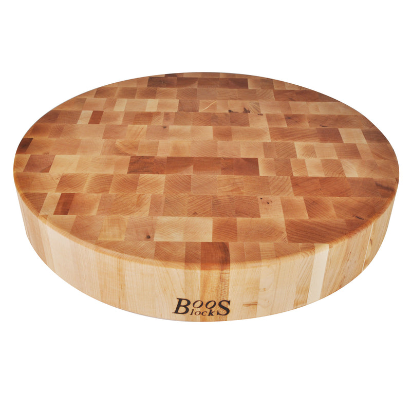 John Boos Maple Wood End Grain Round Cutting Board for Kitchen, 18" x 18" x 3"