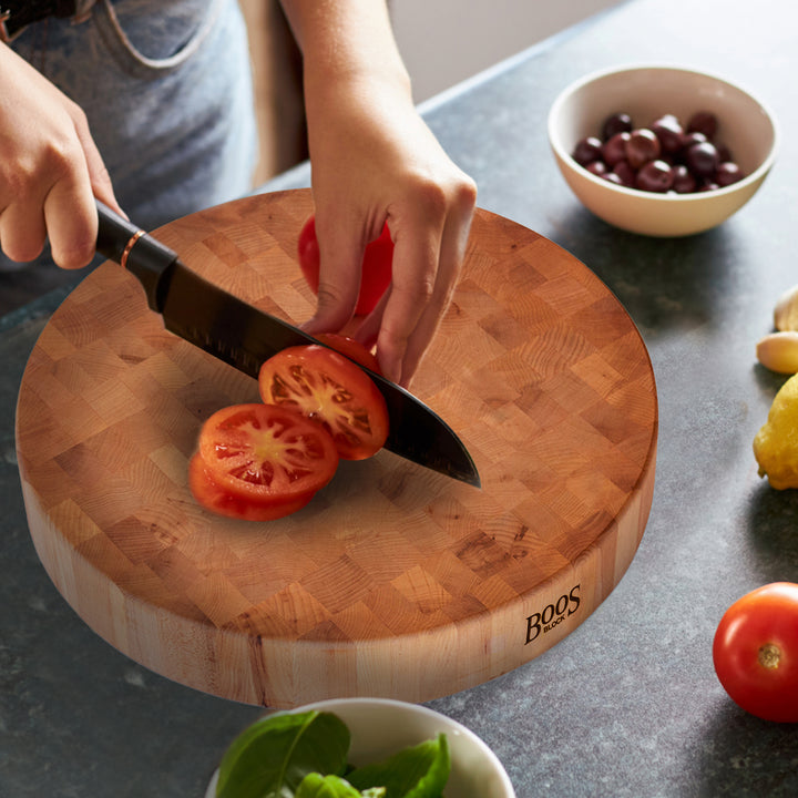 John Boos Maple Wood End Grain Round Board for Kitchen, 18" x 18" x 3" - VMInnovations