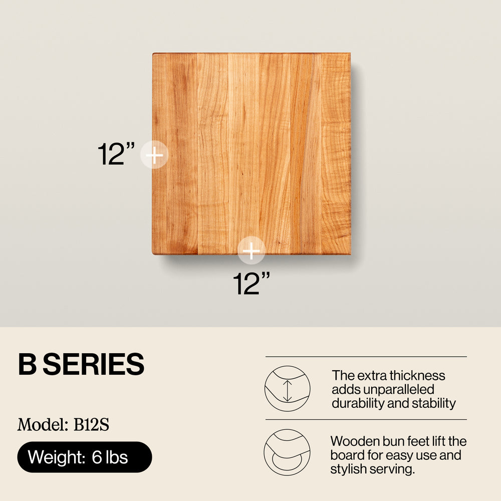 John Boos Small Maple Wood Edge Grain Cutting Board for Kitchen,12" x 12" x 1.5" - VMInnovations