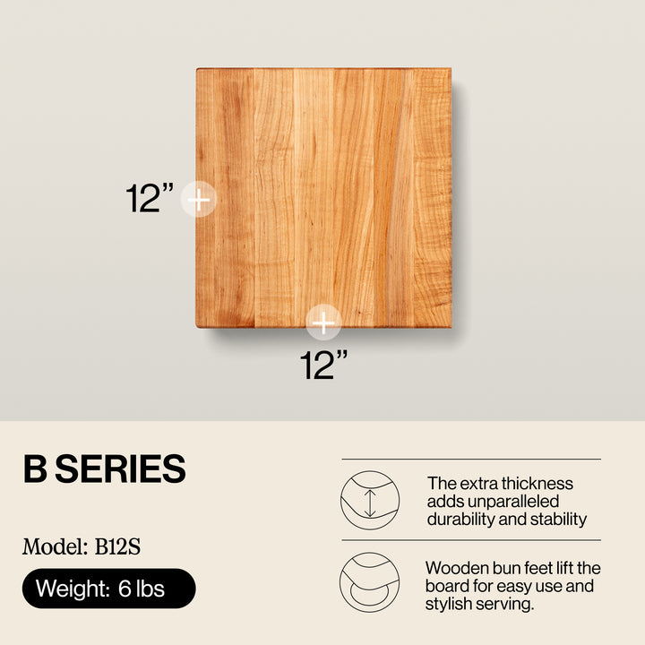 John Boos Small Maple Wood Edge Grain Cutting Board for Kitchen,12" x 12" x 1.5" - VMInnovations