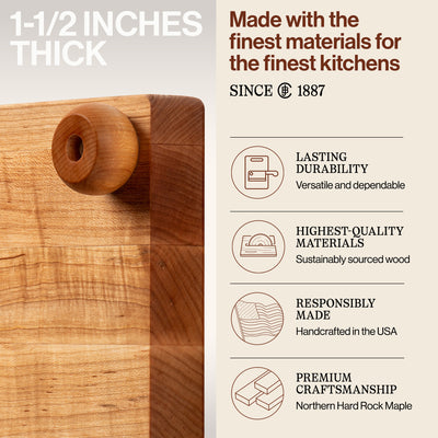 John Boos Small Maple Wood Edge Grain Cutting Board for Kitchen,12" x 12" x 1.5" - VMInnovations
