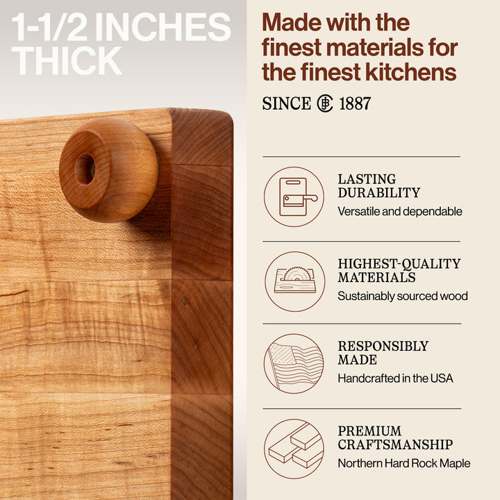 John Boos Small Maple Wood Edge Grain Cutting Board for Kitchen,12" x 12" x 1.5" - VMInnovations