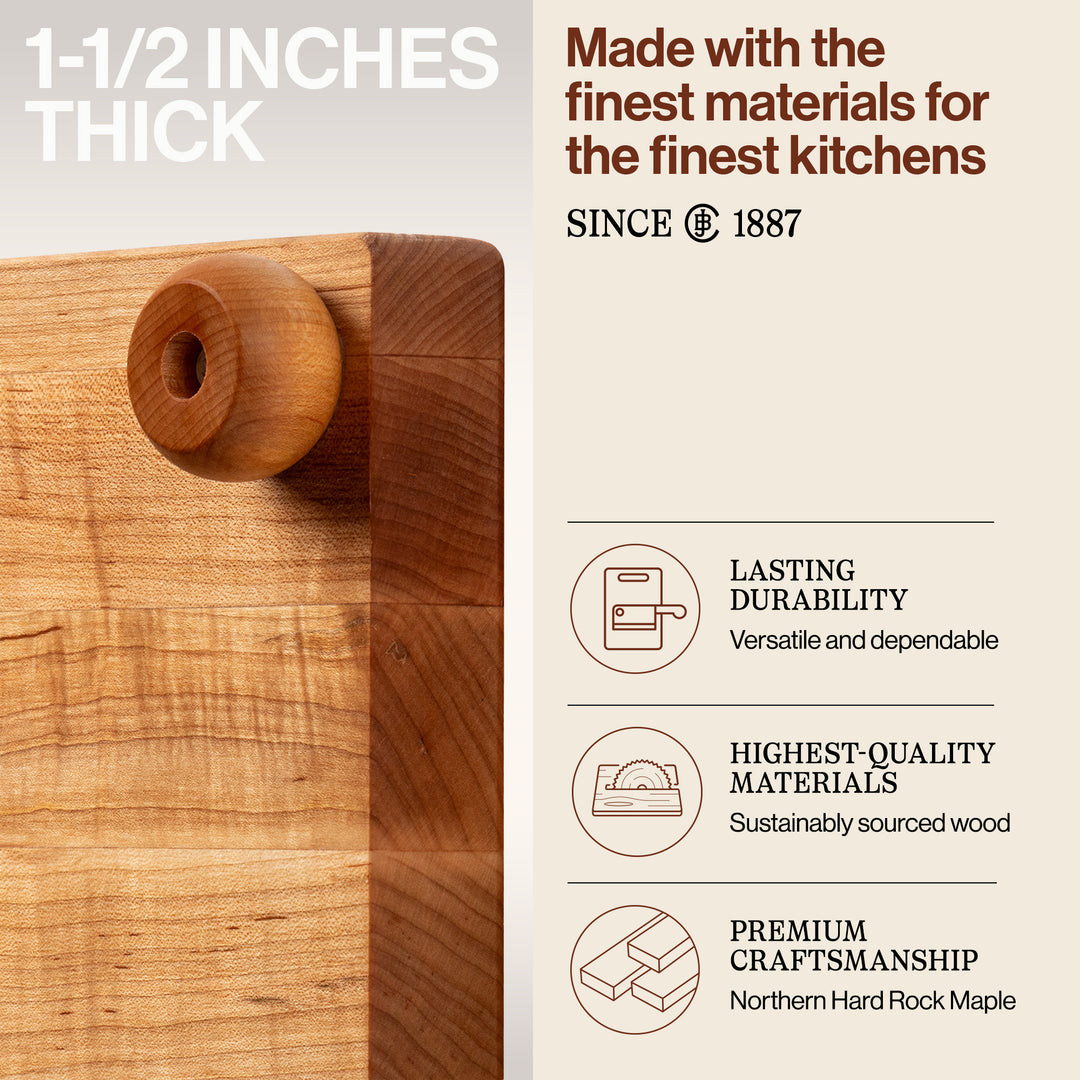 John Boos 12" Wide Flat Edge Grain Cutting Board with Feet, Maple Grain (Used)