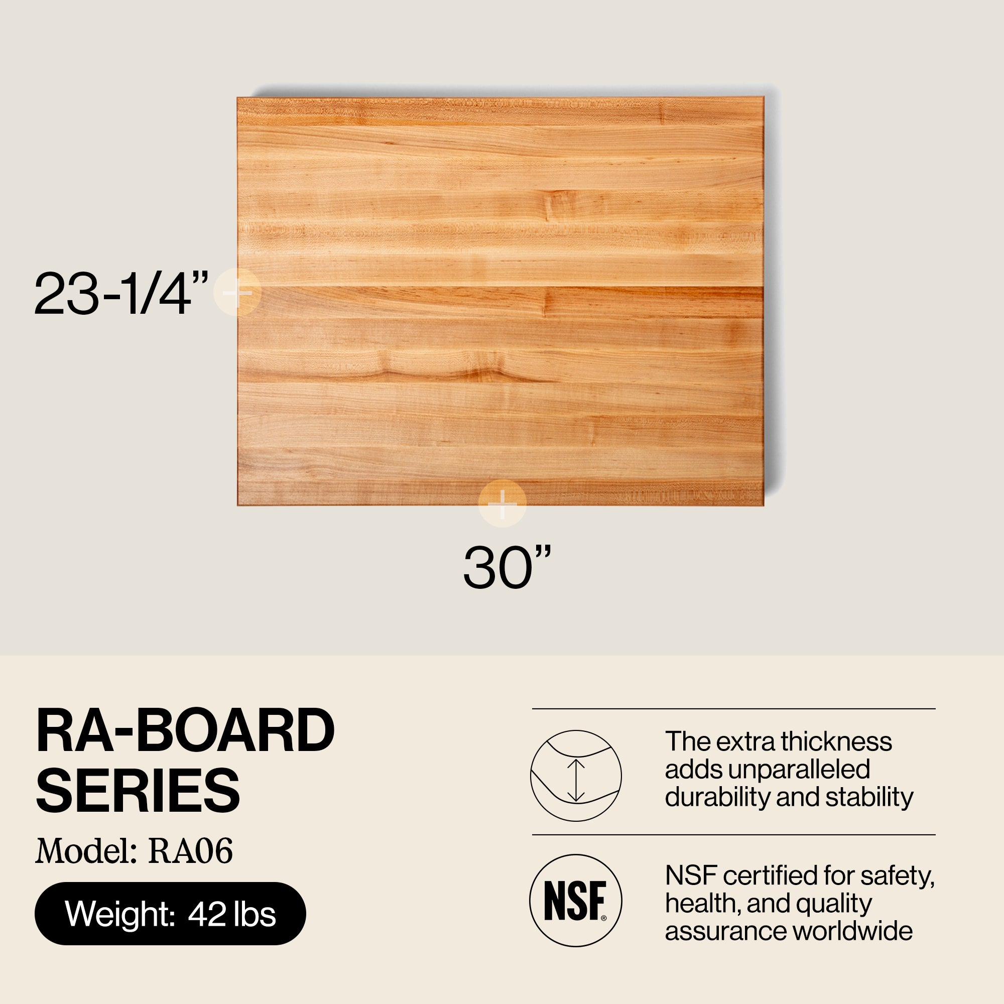 John Boos 30 Inch Wide Flat Edge Grain Cutting Board, Maple Wood (Open Box)