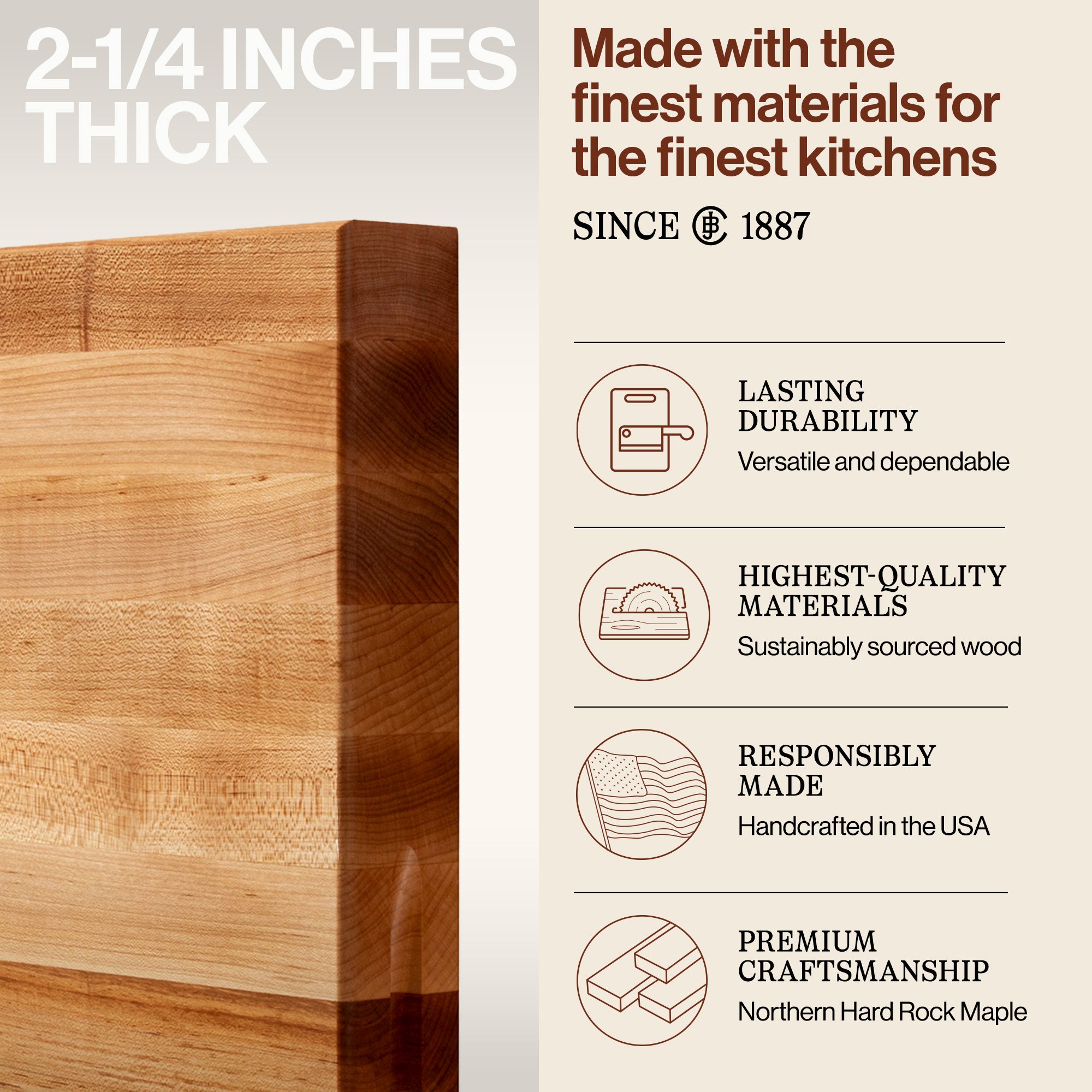 John Boos Maple Wood Edge Grain Cutting Board for Kitchen Prep, 30" x 23" x 2.25"