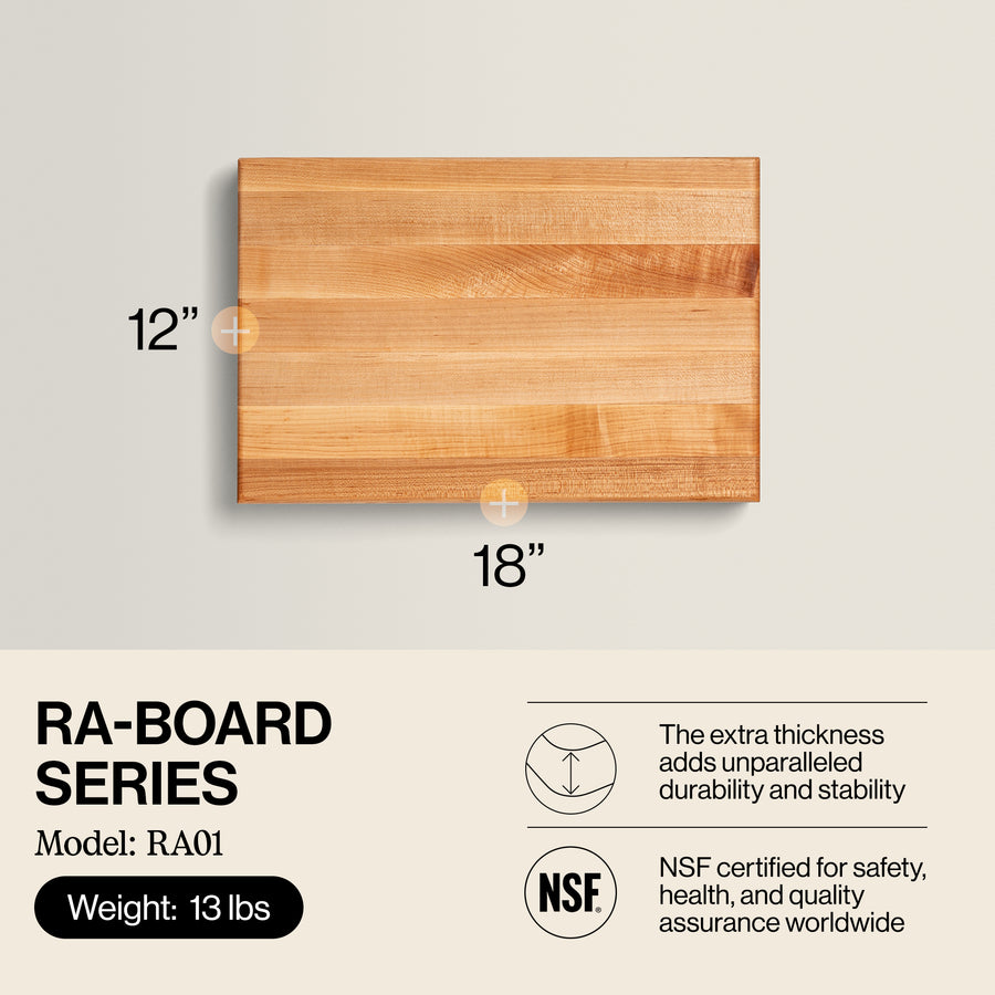John Boos Maple Wood Edge Grain Cutting Board for Kitchen Prep, 18" x 12" x 2.25" - VMInnovations