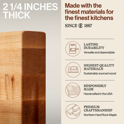 John Boos Maple Wood Edge Grain Cutting Board for Kitchen Prep, 18" x 12" x 2.25"