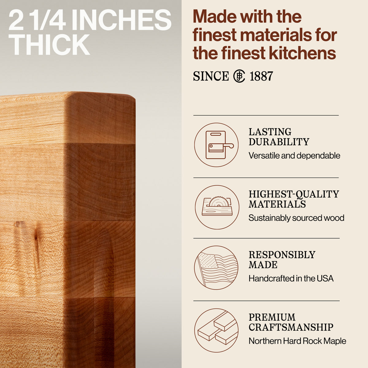 John Boos Maple Wood Edge Grain Cutting Board for Kitchen Prep, 18" x 12" x 2.25"
