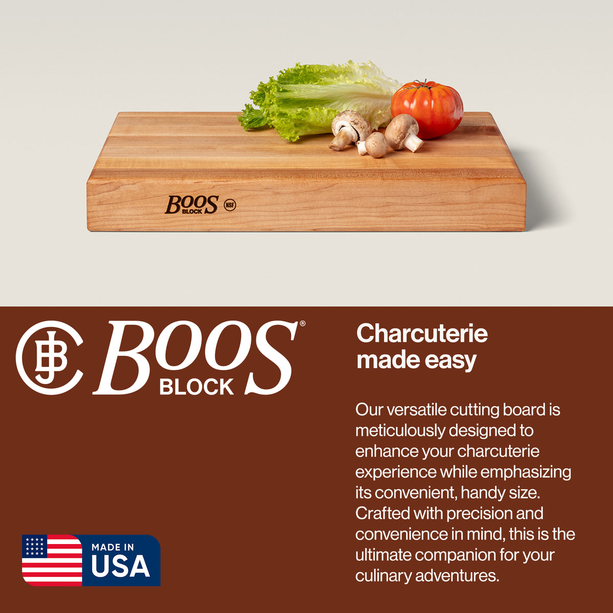 John Boos Maple Wood Edge Grain Cutting Board for Kitchen Prep, 18" x 12" x 2.25"