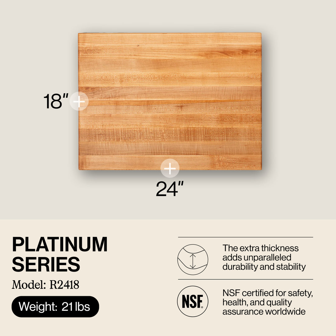 John Boos Platinum Series Reversible Wood Cutting Board, 24"x18"x1 3/4", Maple