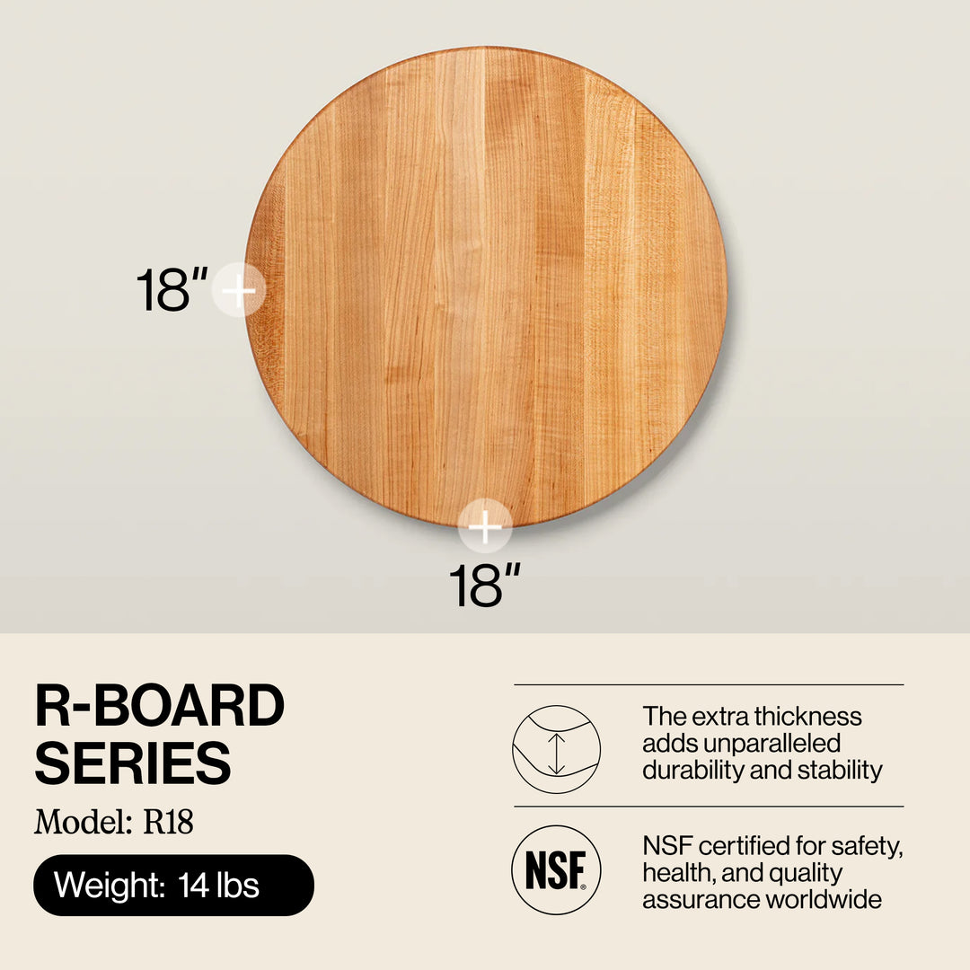 John Boos Maple Wood End Grain Round Cutting Board for Kitchen, 18" x 18" x 1.5"