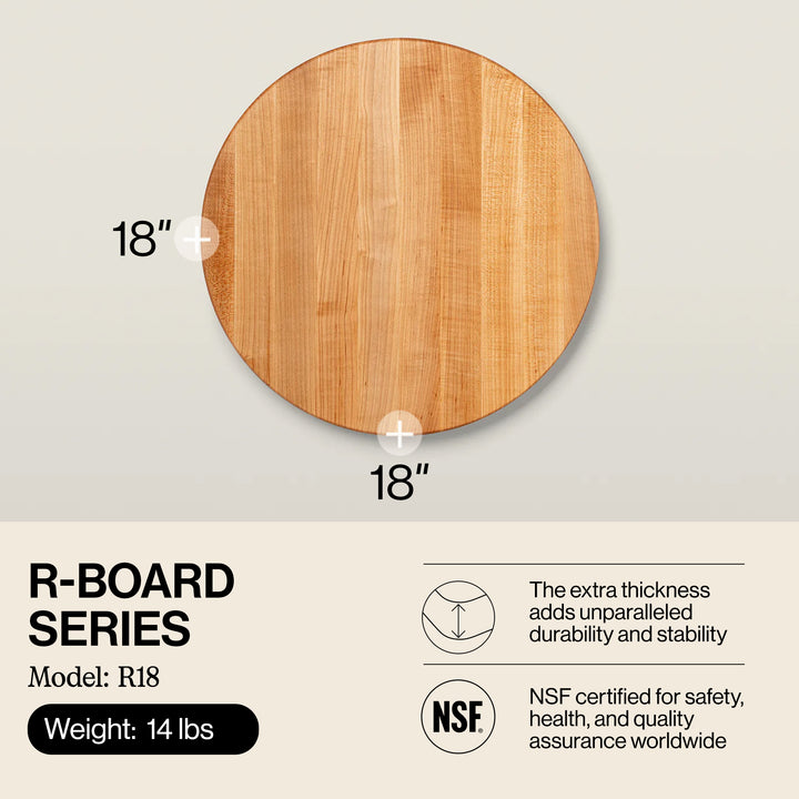 John Boos Maple Wood End Grain Round Cutting Board for Kitchen, 18" x 18" x 1.5"