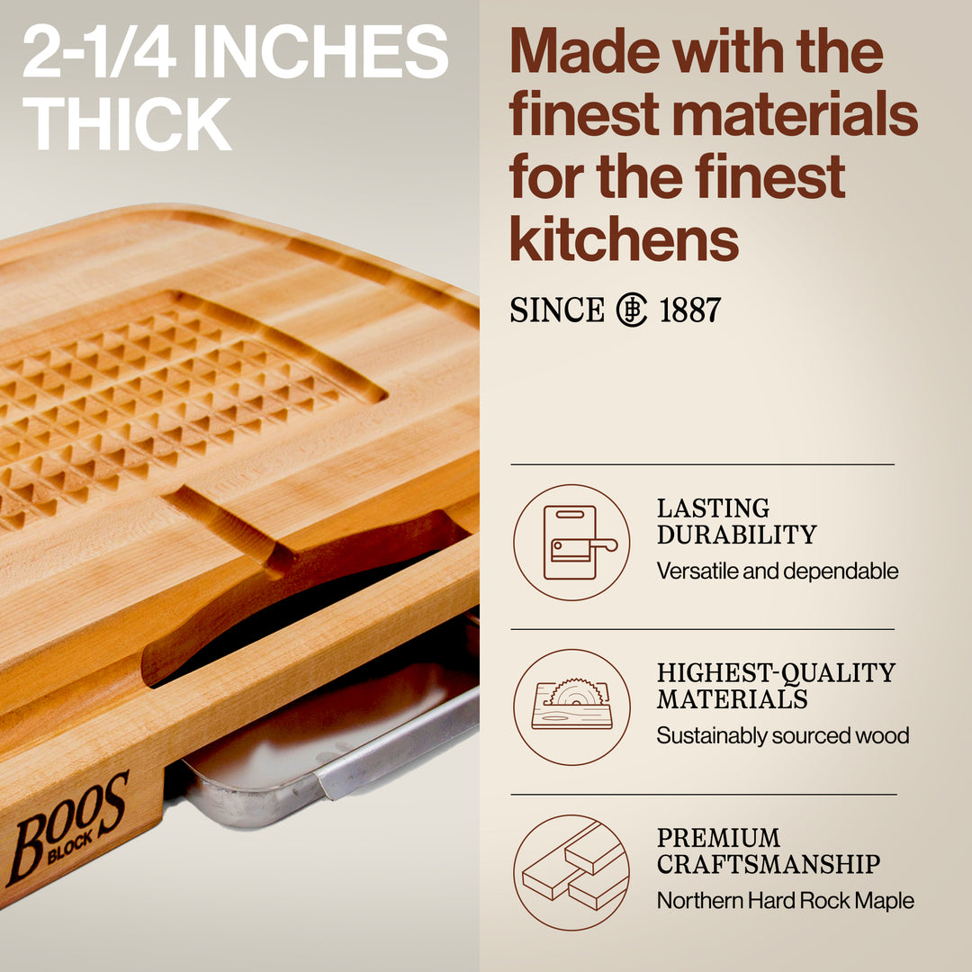 John Boos Block Reversible Wood Carving Board with Juice Groove & Tray, Maple