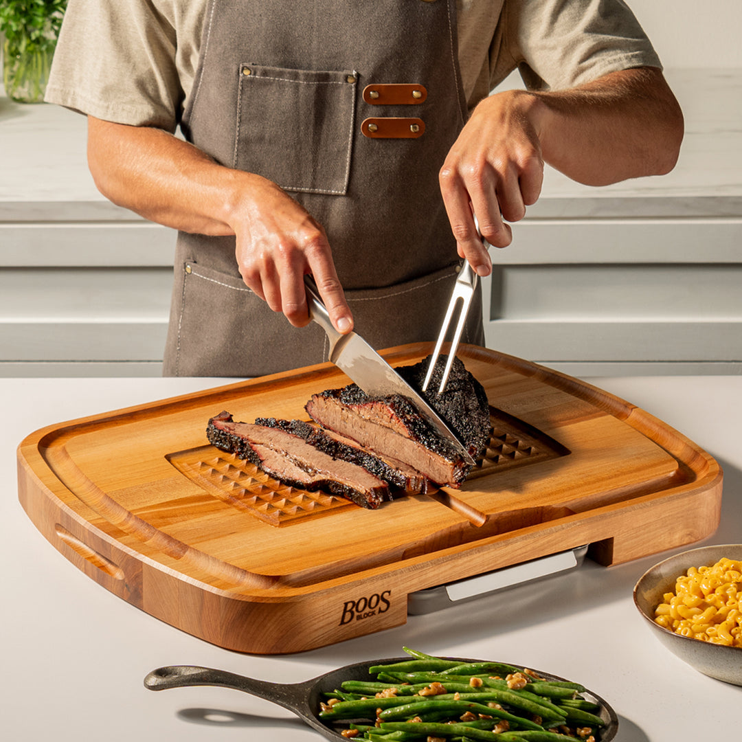 John Boos Block Reversible Wood Carving Board with Juice Groove & Tray, Maple