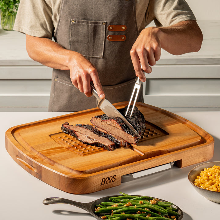 John Boos Block Reversible Wood Carving Board with Juice Groove & Tray, Maple