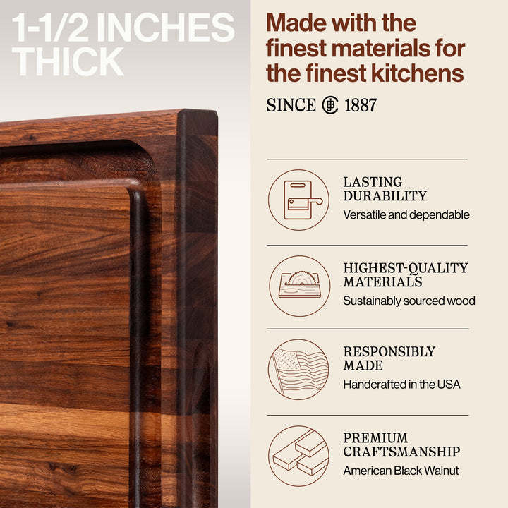 John Boos BBQ Collection Reversible Wood Cutting Board with Juice Groove, Walnut