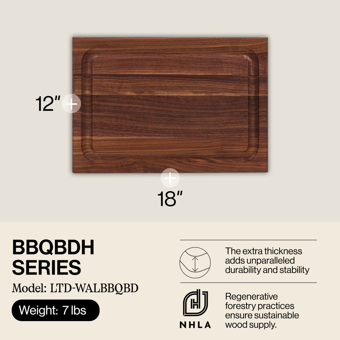 John Boos BBQ Collection Reversible Wood Cutting Board w/Juice Groove, Walnut