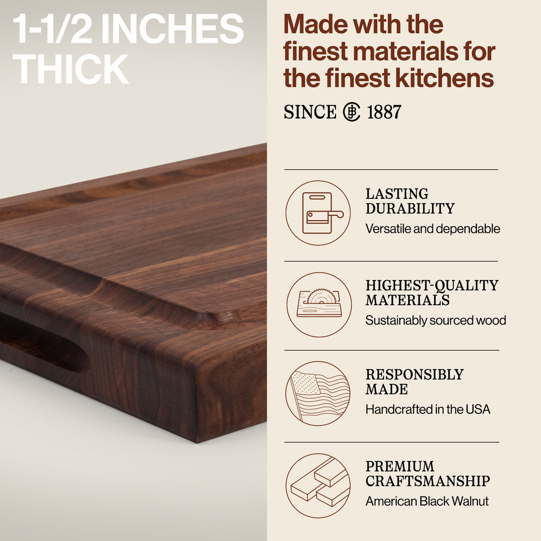 John Boos BBQ Collection Reversible Wood Cutting Board w/Juice Groove, Walnut