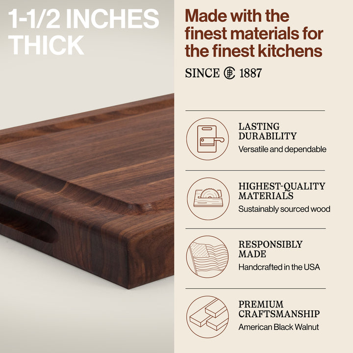 John Boos BBQ Collection Reversible Wood Cutting Board w/Juice Groove, Walnut