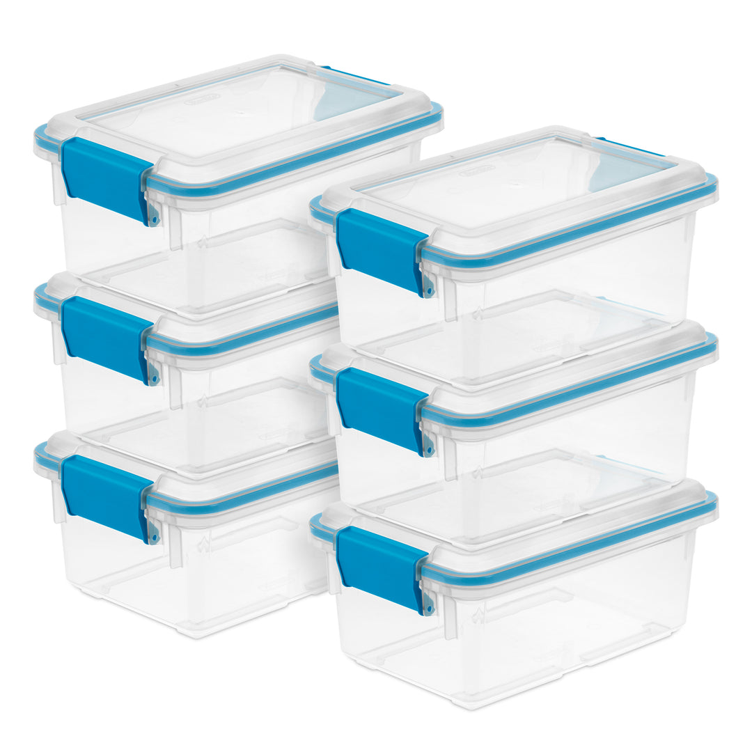 Sterilite 7.5 Quart Gasket Box, Stackable Storage Bin with Latching Lid, 6 Pack