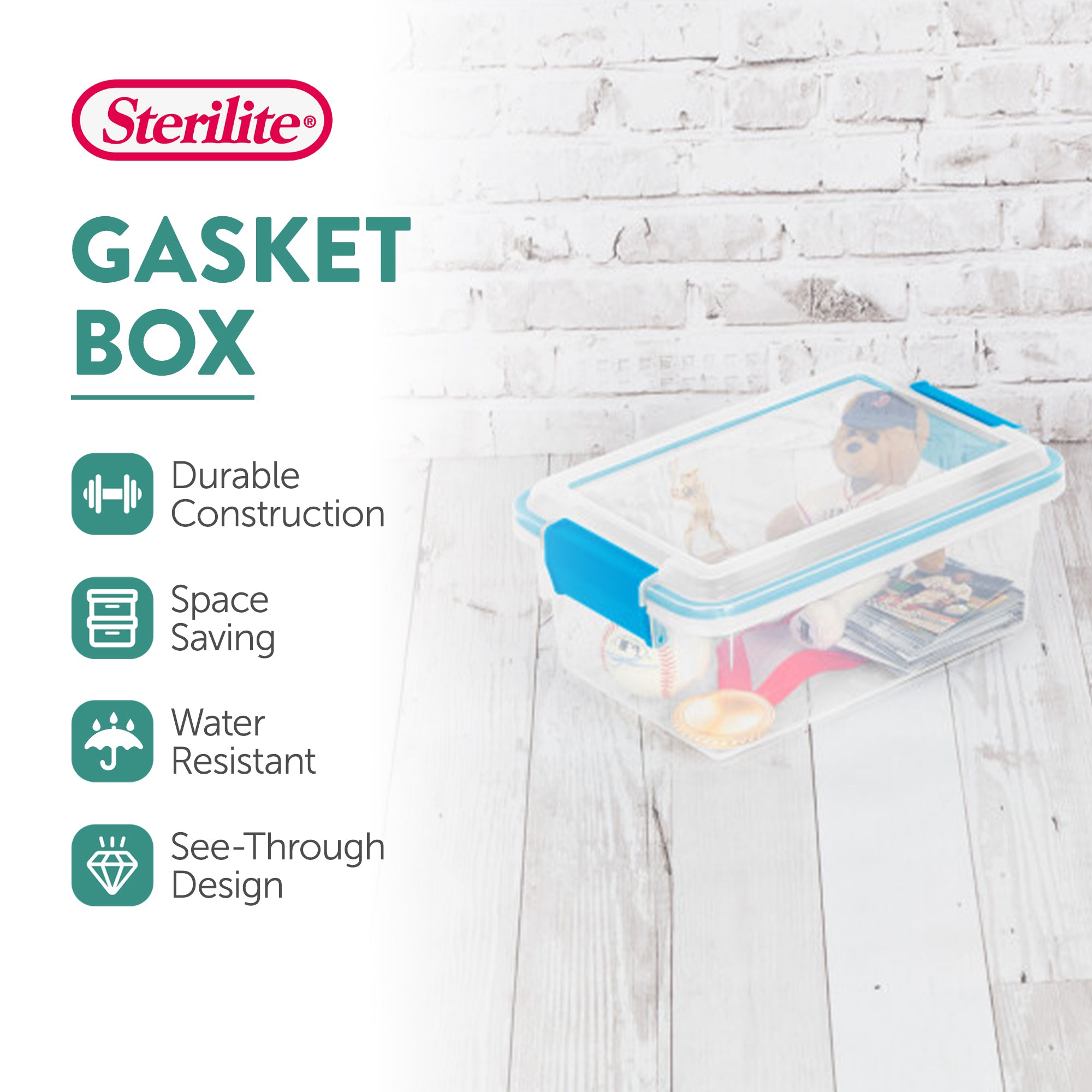 Sterilite 7.5 Quart Gasket Box, Stackable Storage Bin with Latching Lid, 6 Pack - VMInnovations