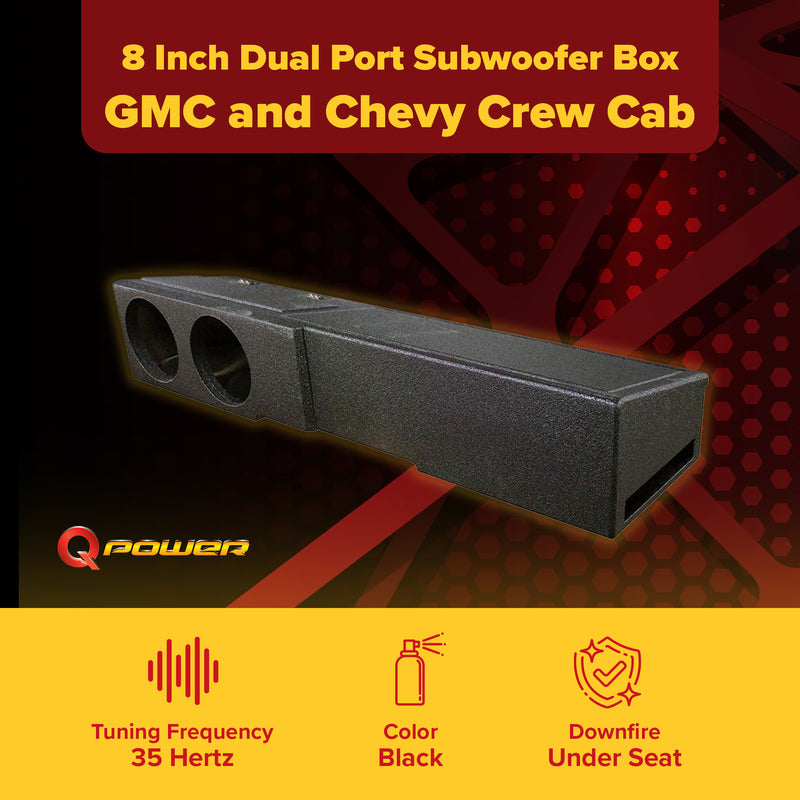 QPower 8 Inch Dual Port Subwoofer Box for GMC and Chevy Crew Cab (Open Box)