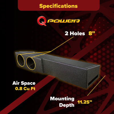 QPower 8 Inch Dual Port Subwoofer Box for GMC and Chevy Crew Cab (Open Box)