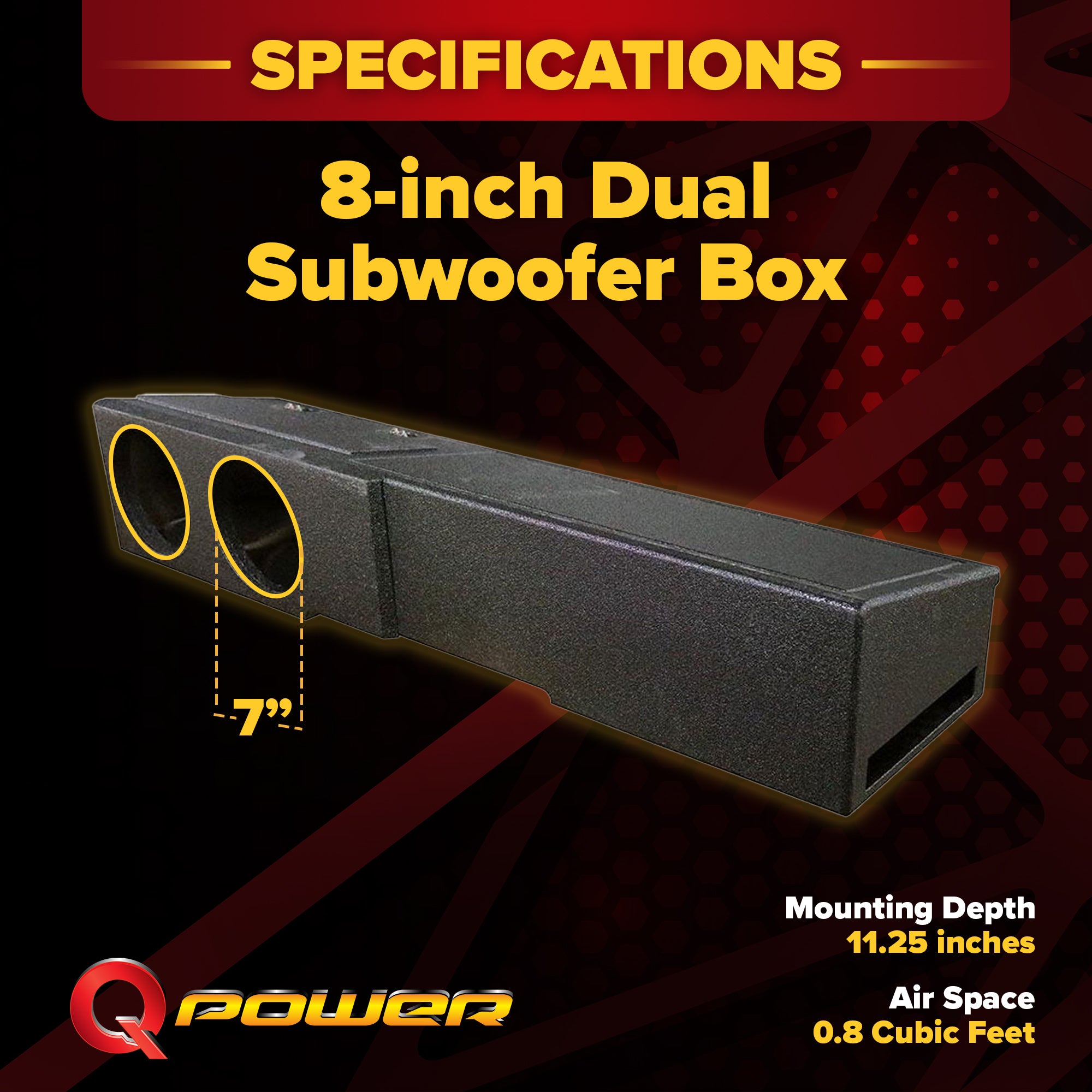 QPower 8 Inch Dual Port Subwoofer Box for GMC and Chevy Crew Cab (Open Box)