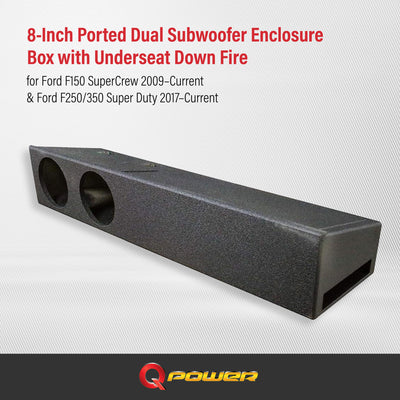 Q Power QBFORDFF09208 8 Inch Dual Port Subwoofer Box for Ford F150, F250, & F350