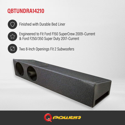 Q Power QBFORDFF09208 8 Inch Dual Port Subwoofer Box for Ford F150, F250, & F350