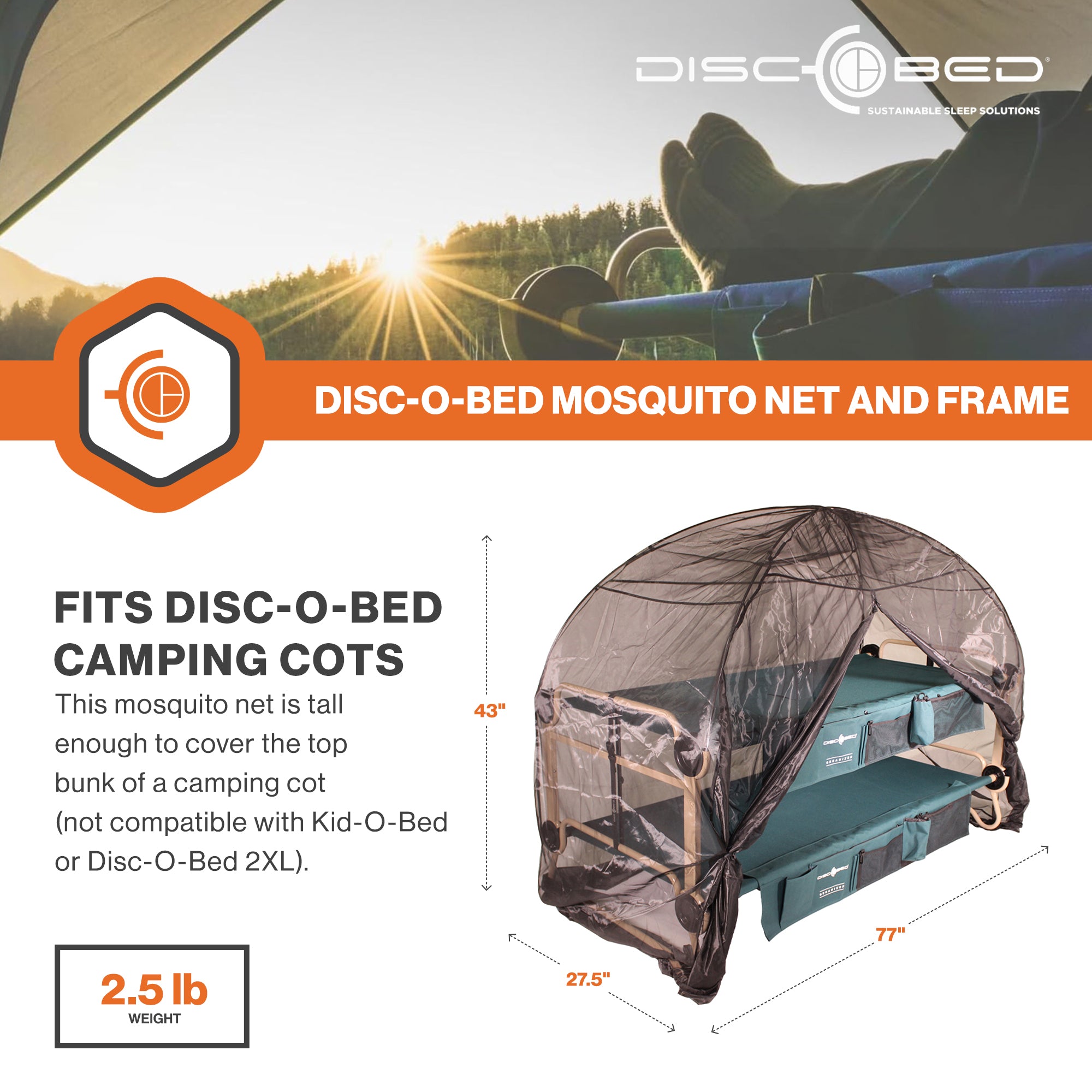 Disc-O-Bed Mosquito Net and Frame for Cam-o-Bunk Camping Cots, Green