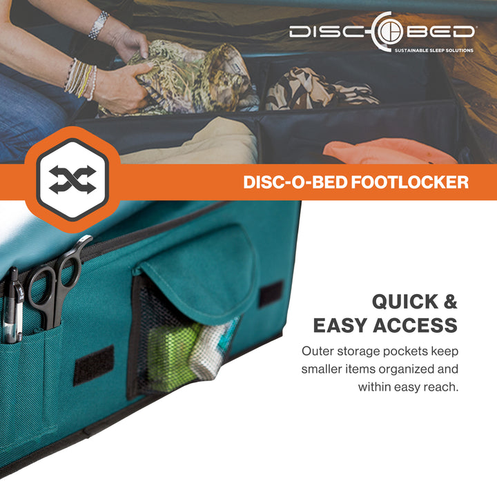Disc-O-Bed Footlocker, Expandable Under Cot Storage for Camping Gear, Green - VMInnovations